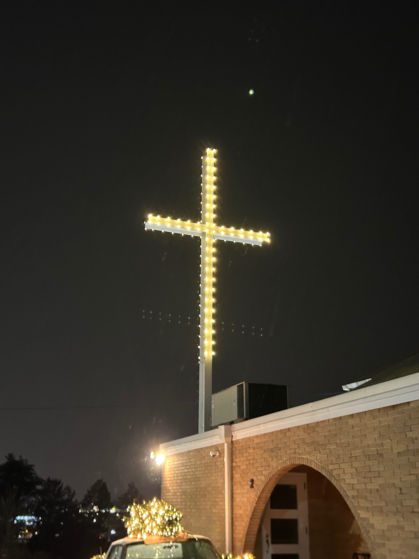 Commercial church cross illuminated with warm white LED bulbs